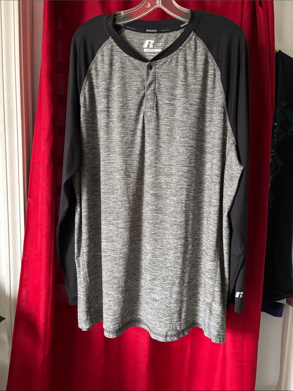 dri -power-360 Russell Athletic Gray Heather & Black Raglan Long-Sleeve Henley